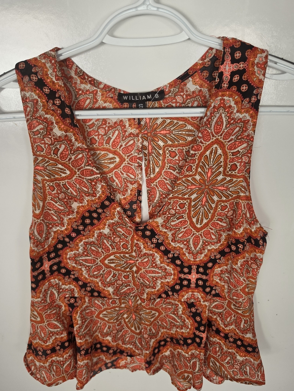 Women’s Orange Paisley Blouse Open Back Size S
